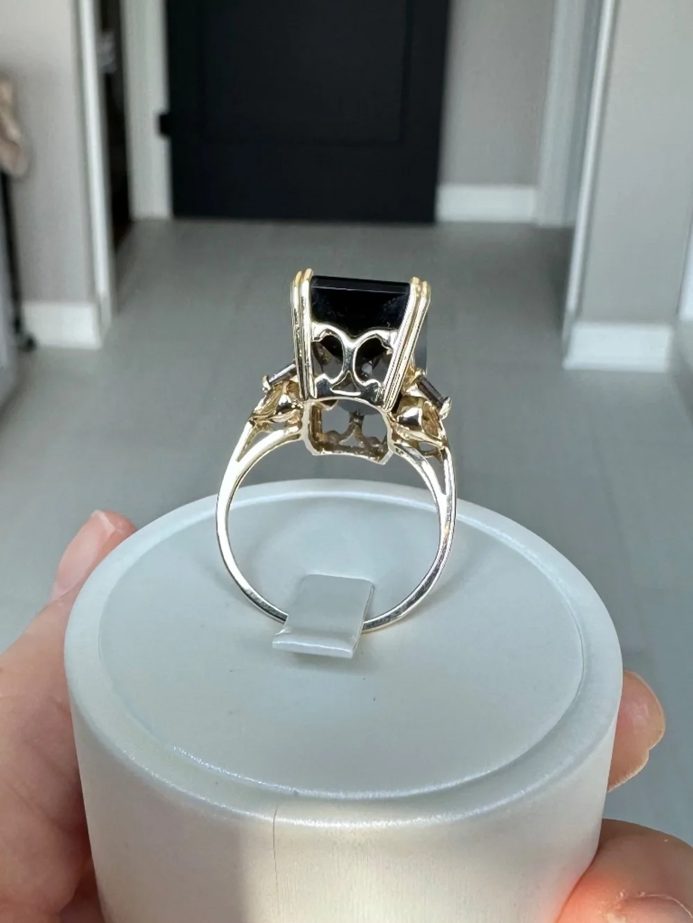 👑 MASSIVE 14k Gold 24mm Bicolor Citrine Smoky Quartz Statement Ring 🤎 Size 8.5